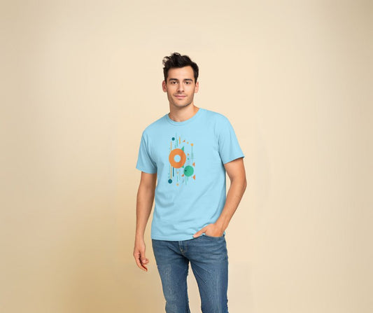 Camiseta Unisex Azul con Diseño Geométrico Moderno